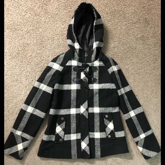 WALLFLOWER Jacket M Hooded Polyester/Wool black white pockets - Picture 1 of 12